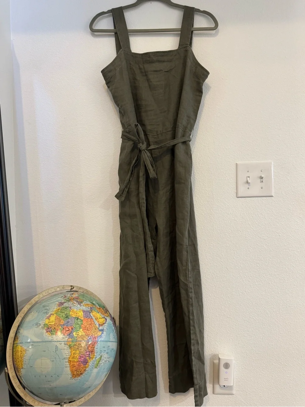 Quince 100% European Linen Square Neck Jumpsuit Bayberry Olive